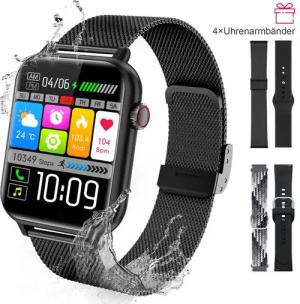 walkbee Smartwatch,Fitness Tracker Uhr für Damen Herren mit Telefonfunktion Smartwatch (5 cm/1.96 Zoll Full-Touch Zoll) 4 Austauschbare Armbänder,Frauengesundheit,Fitness Tracker mit Schrittzähler, Always-on-Screen-Funktion IP67 Wasserdicht Fitness Uhr, B