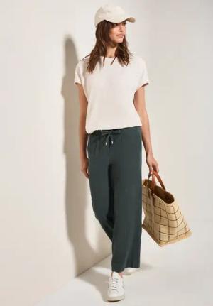 Cecil Damen Wide Leg Musselin Hose in Grün, Gr: XL
