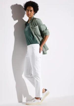 Street One Frauen Satin-Hose im Casual Fit in Weiß, Gr: 42