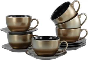 CreaTable Cappuccinotasse "Golden Days Schwarz, Cappuccinoset, 12-tlg.", (Set, 12 tlg.), Goldfarbene Spezialglasur