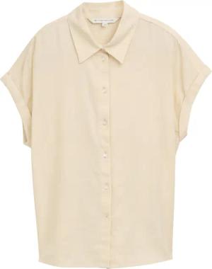 TOM TAILOR Damen Loose Fit Bluse mit Leinenanteil, beige, Uni, Gr. 34