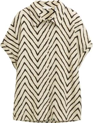 TOM TAILOR Damen Loose Fit Bluse mit Leinenanteil, beige, Gemustert, Gr. 38