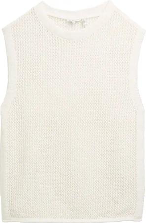 TOM TAILOR Damen Pullunder mit Lochmuster, weiß, Uni, Gr. XL