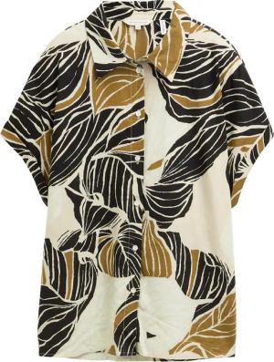 TOM TAILOR Damen Loose Fit Bluse mit Leinenanteil, beige, Gemustert, Gr. 46
