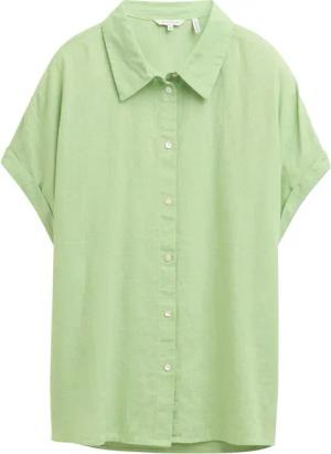 TOM TAILOR Damen Loose Fit Bluse mit Leinenanteil, grün, Uni, Gr. 42