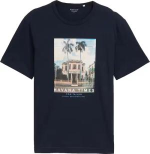 TOM TAILOR Herren T-Shirt mit Foto-Print, blau, Uni, Gr. M