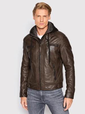 Serge Pariente Lederjacke Erico Hood Braun Regular Fit