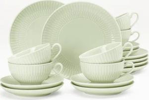 Seltmann Weiden Geschirr-Set Teeservice 18-teilig klein Amina seladon (18-tlg), 6 Personen, Porzellan, Teller, Tassen, grün, Amina