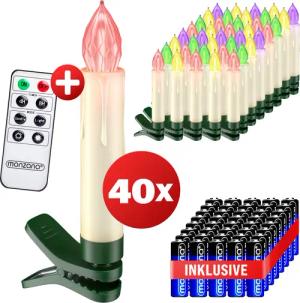 LED Weihnachtsbaumkerzen 40er-Set Mehrfarbig mit Batterien