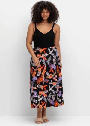 Sheego Sommerkleid mit Blumenprint, in Midilänge, schwarz bedruckt, Gr.46