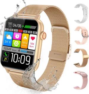 BRAIDOL Smartwatch Damen Herren, Fitness Tracker Uhr mit Anruffunktion Smartwatch (5 cm/1.96 Zoll Full-Touch Zoll) 4 Austauschbare Armbänder,Frauengesundheit,Fitness Tracker mit Schrittzähler, Always-on-Screen-Funktion, IP67 Wasserdicht Fitness Uhr, Bluts