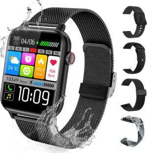 BRAIDOL Smartwatch Damen Herren, Fitness Tracker Uhr mit Anruffunktion Smartwatch (5 cm/1.96 Zoll Full-Touch Zoll) 4 Austauschbare Armbänder,Frauengesundheit,Fitness Tracker mit Schrittzähler, Always-on-Screen-Funktion, IP67 Wasserdicht Fitness Uhr, Bluts