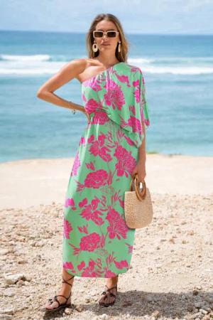 Asymmetrischer Ausschnitt Maxikleid