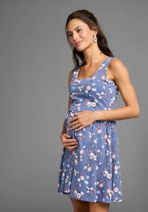 Neun Monate Umstandskleid "Kurzes Schwangerschafts-Shirtkleid, Minikleid", Blumenkleid mit Stillfunktion