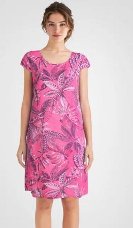 PEKIVESSA Sommerkleid Leinenkleid knielang kurzarm mit floralem Muster