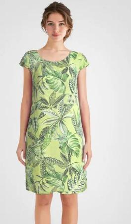 PEKIVESSA Sommerkleid Leinenkleid knielang kurzarm mit floralem Muster