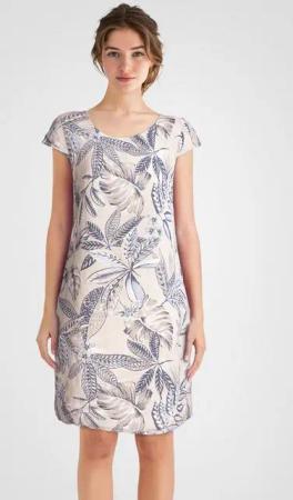 PEKIVESSA Sommerkleid Leinenkleid knielang kurzarm mit floralem Muster