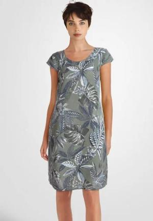 PEKIVESSA Sommerkleid Leinenkleid knielang kurzarm mit floralem Muster