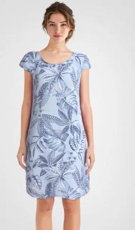 PEKIVESSA Sommerkleid Leinenkleid knielang kurzarm mit floralem Muster