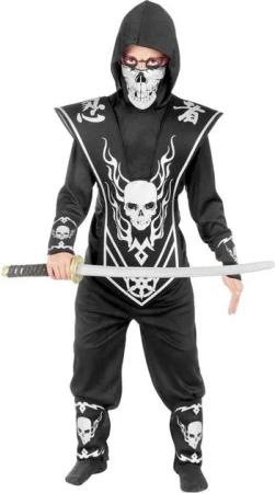 Fun World Kostüm Tödlicher Ninja Kostüm für Kinder silber, Asiatischer Schwertkämpfer mit grimmigem Outfit