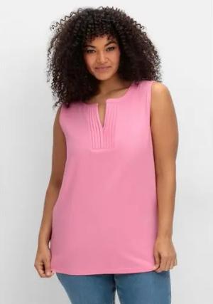 Tanktop aus Jersey, mit Biesen am Ausschnitt, blumiges pink, Gr.56