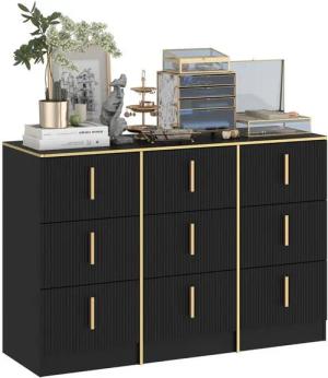 FUFU&GAGA Kommode mit 9 Schubladen, mit goldenen Metallgriffen,120 x 40 x 80 cm, MDF