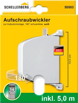 SCHELLENBERG Aufputz-Gurtwickler "Aufschraubwickler für das Rollladensystem Mini", schwenkbar, mit vormontiertem Rollladengurtband, braun oder weiß