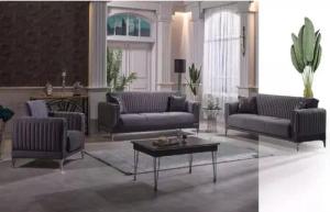 Xlmoebel Wohnzimmer-Set Zeitgemäße Graue Sofagruppe mit 3+3+1 Sitzplätzen samtigem Sessel, (3-St., Sofagarnitur 3+3+1), Hergestellt in Europa