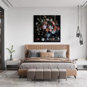 queence Leinwandbild "Blumenstrauß", Blumen-Blumenbilder-Gemälde-Kunst-Pflanzen-Pflanzenbilder-Romantisch-Stillleben-Vasen-Vasen & Töpfe, (1 St.), Premium-Leinwandstoff, Handarbeit aus Deutschland