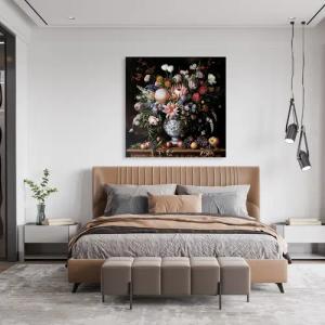 queence Leinwandbild "Bunter Blumenstraß", Blumen-Blumenbilder-Gemälde-Kunst-Pflanzen-Pflanzenbilder-Romantisch-Stillleben-Vasen-Vasen & Töpfe, (1 St.), Premium-Leinwandstoff, Handarbeit aus Deutschland