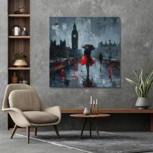 queence Leinwandbild "London bei Regen", Architektonische Elemente-Bilder von Europa-Bilder von Liebespaaren-Brücken-Filmszene-Großbritannien-Jahreszeiten-Paar-Personen-Rain-Romantisch, (1 St.), Premium-Leinwandstoff, Handarbeit aus Deutschland