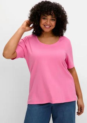 Sheego Jerseyshirt mit Rundhalsausschnitt, leicht tailliert, blumiges pink, Gr.48