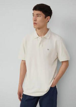 s.Oliver Kurzarmshirt Poloshirt mit kleinem Labelpatch und Flammgarnstruktur Logo