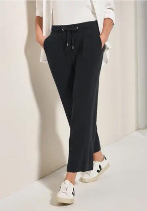 Cecil Damen Wide Leg Musselin Hose in Schwarz, Gr: XS