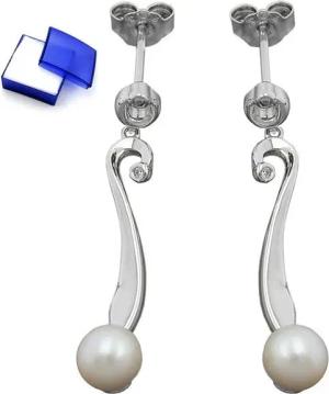 unbespielt Paar Ohrstecker Ohrringe Zuchtperle mit Zirkonia 925 Silber 34 x 6 mm kl. Schmuckbox, Silberschmuck für Damen