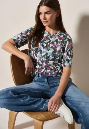 Cecil Damen Shirt mit Burn-Out-Muster in Weiß, Gr: S