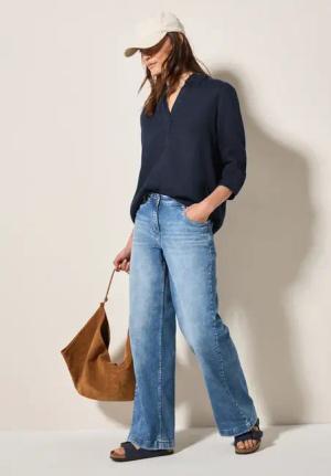 Cecil Damen Lange Leinenbluse in Blau, Gr: M