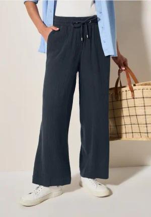 Cecil Damen Wide Leg Musselin Hose in Blau, Gr: XL