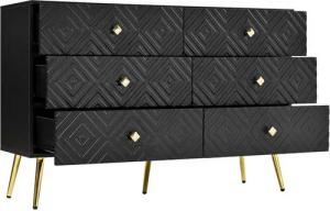 BlingBin Schubkastenkommode Kommode Sideboard mit 6 Schubladen, Goldener Füße (1 St., Kommodenschrank mit Kippschutz,120x40x80cm), Metallbeine für Stabilität – Perfekt für Schlafzimmer & Wohnzimmer