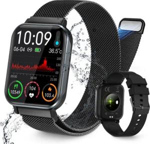 BRAIDOL Smartwatch Fitness Tracker Uhr für Damen Herren mit Telefonfunktion Smartwatch (Quadratischer cm/1,83''-Voll-Touch-Farbdisplay Zoll) mit Blutsauerstoff,Blutdruck,Herzfrequenz,Körpertemperaturmessung, Schrittzähler, Atemtraining, Musiksteuerung und