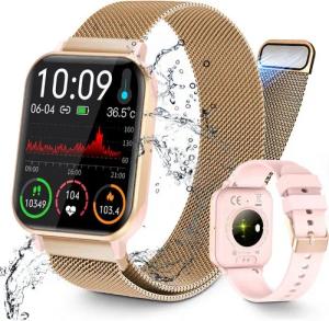 BRAIDOL Smartwatch Fitness Tracker Uhr für Damen Herren mit Telefonfunktion Smartwatch (Quadratischer cm/1,83''-Voll-Touch-Farbdisplay Zoll) mit Blutsauerstoff,Blutdruck,Herzfrequenz,Körpertemperaturmessung, Schrittzähler, Atemtraining, Musiksteuerung und