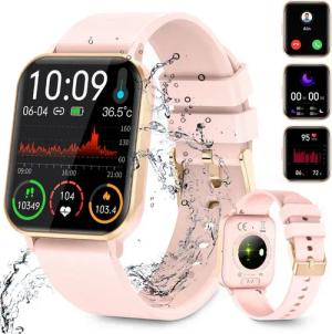 BRAIDOL Smartwatch Fitness Tracker Uhr für Damen Herren mit Telefonfunktion Smartwatch (Quadratischer cm/1,83''-Voll-Touch-Farbdisplay Zoll) mit Blutsauerstoff,Blutdruck,Herzfrequenz,Körpertemperaturmessung, Schrittzähler, Atemtraining, Musiksteuerung und