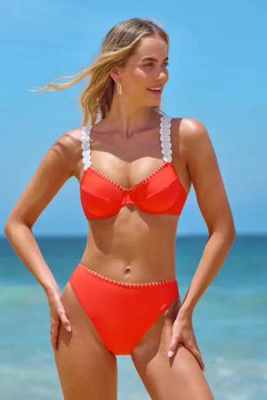 Rotes Mid-Rise Bügel-Bikini-Set mit Kontrastnähten