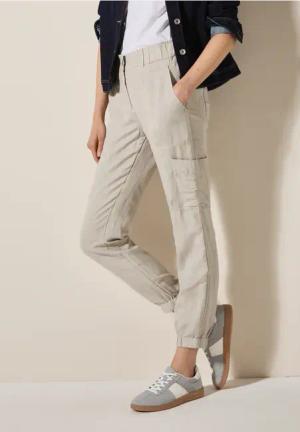 Cecil Damen Leinenmix-Hose im Cargo-Look in Beige, Gr: XS