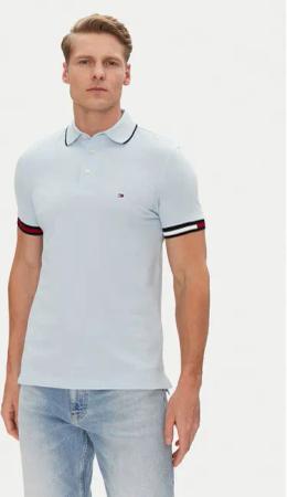 Tommy Hilfiger Poloshirt Flag Cuff MW0MW38458 Himmelblau Slim Fit