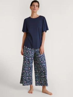 CALIDA Flamingo Dreams 7/8-Pyjamafür Damen, L, Blau, Verträumt Feminin