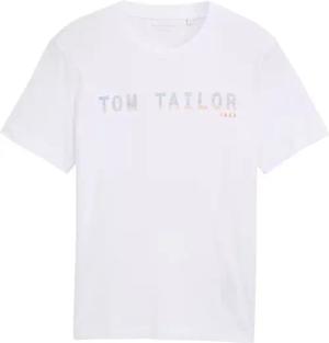 TOM TAILOR Herren T-Shirt mit Logo-Print, weiß, Uni, Gr. M
