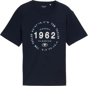 TOM TAILOR Herren T-Shirt mit Logo-Print, blau, Uni, Gr. S