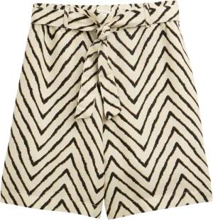 TOM TAILOR Damen Loose Straight Bermuda Shorts mit Leinenanteil, beige, Gemustert, Gr. 36