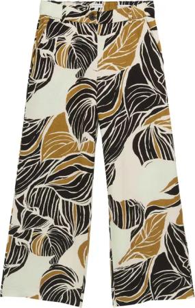 TOM TAILOR Damen Culotte Hose mit Leinenanteil, beige, Gemustert, Gr. 36/28
